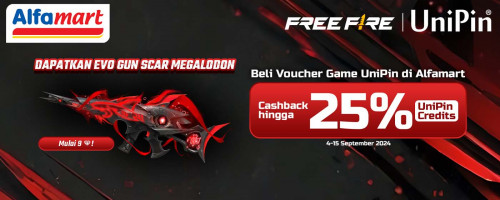 Item Legendaris Evo Gun SCAR Megalodon – Top Up FF Pakai Voucher UniPin dari Alfamart CASHBACK hingga 25% UniPin Credits!
